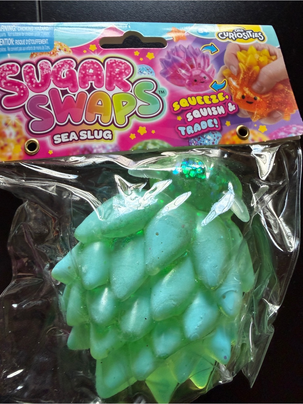 New Orb Sugar Swaps Green Squishy 5" Squeeze Textured Glitter Toy 5+ Sea Slug